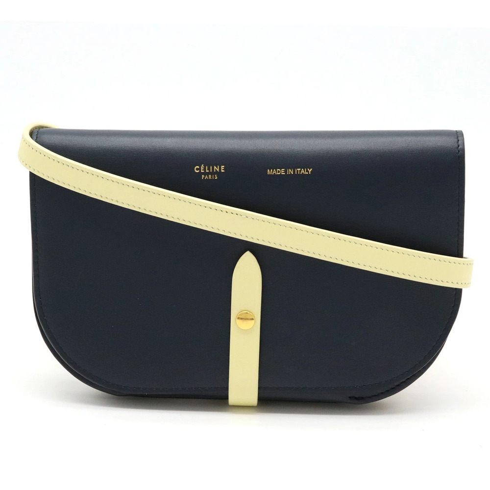 Celine Clutch on Clutch Bag Bicolor Leather Navy Blue Ivory White